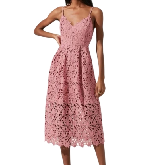 ASTR THE LABEL Pink Lace Midi Cocktail Dress Size Small - Picture 16 of 16